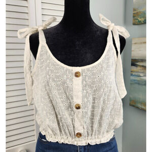 Effeny White Eyelet Lace Crop Top Large